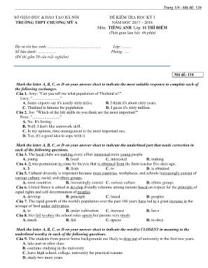 Đề kiểm tra học kỳ I môn Tiếng Anh Lớp 11 (thí điểm) - Năm học 2017-2018